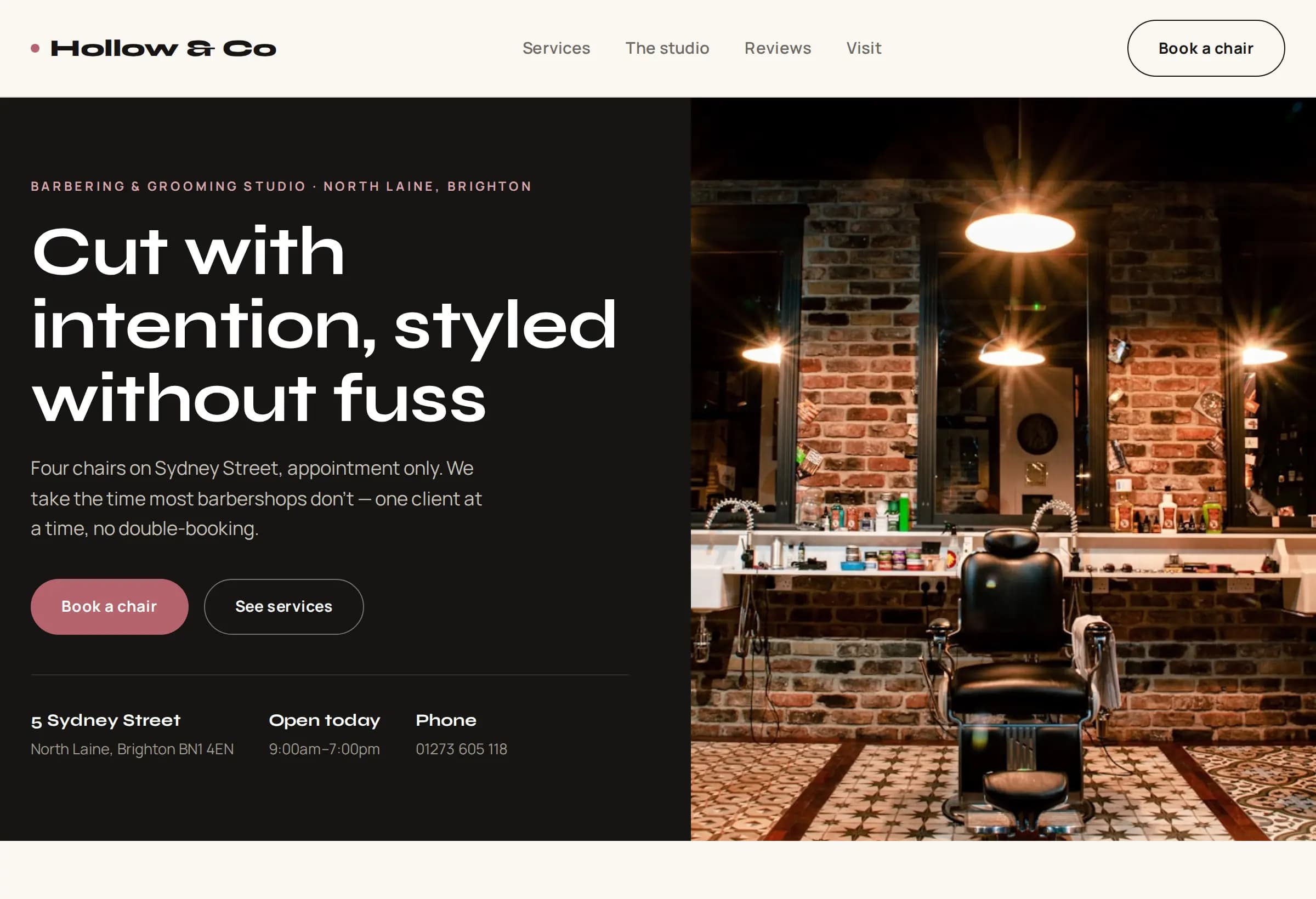 Example site built for Hollow & Co, a business in Brighton