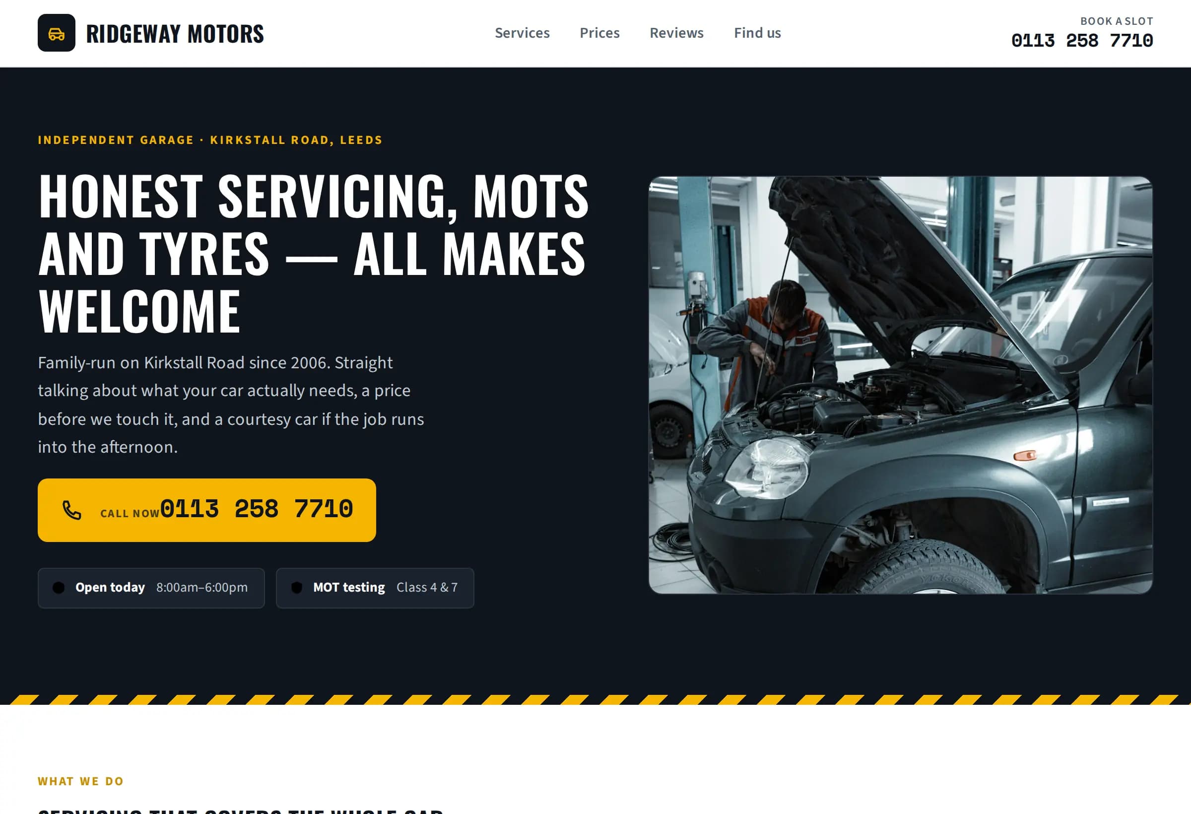 Example site built for Ridgeway Motors, a business in Leeds